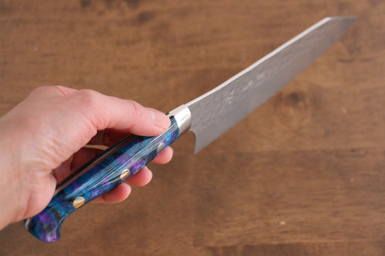 Yu Kurosaki Senko SG2 Hammered Santoku 180mm with Blue Purple Acrylic Handle - Seisuke Knife