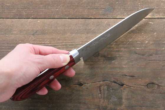 Kunihira Sairyu VG10 Damascus Small Santoku 135mm Red Pakka wood Handle - Seisuke Knife