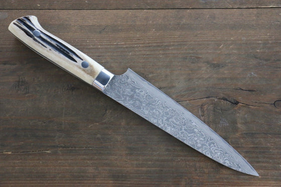 Takeshi Saji R2/SG2 Black Damascus Petty-Utility Japanese Knife 150mm Cow Bone Handle - Seisuke Knife