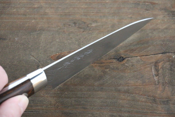 Takeshi Saji R2/SG2 Diamond Finish Damascus Petty-Utility Japanese Knife 90mm Ironwood Handle - Seisuke Knife