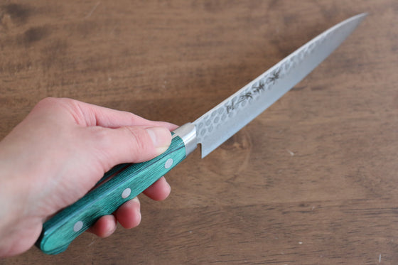 Sakai Takayuki VG10 17 Layer Damascus Petty-Utility 135mm Green Pakka wood Handle - Seisuke Knife