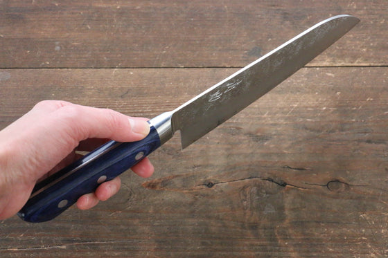 Seisuke Aonashi AUS10 3 Layer Nashiji Santoku  170mm with Blue Pakkawood Handle - Seisuke Knife