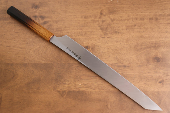 Sakai Takayuki Homura Guren Hien Blue Steel No.2 Kurouchi Hammered Kengata Yanagiba 300mm Burnt Oak Handle - Seisuke Knife
