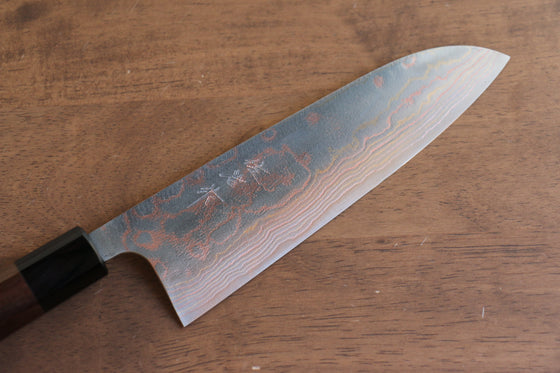 Takeshi Saji Blue Steel No.2 Colored Damascus Santoku 180mm Shitan Handle - Seisuke Knife