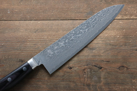 Yoshimi Kato VG10 Damascus Gyuto Japanese Knife 210mm with Black Pakkawood Handle & Saya - Seisuke Knife