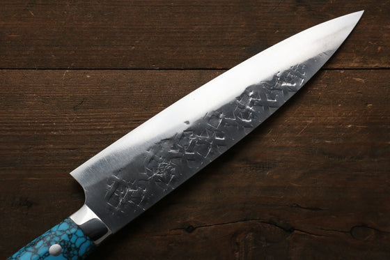 Takeshi Saji SRS13 Hammered Gyuto  210mm Blue Turquoise (Nomura Style) Handle - Seisuke Knife
