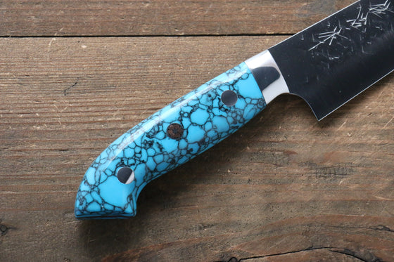 Takeshi Saji SRS13 Hammered Petty-Utility  135mm Blue Turquoise (Nomura Style) Handle - Seisuke Knife