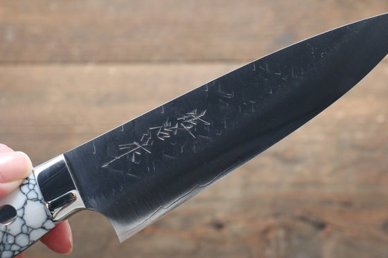 Takeshi Saji SRS13 Hammered Petty-Utility  135mm WhiteBlack Stone Handle - Seisuke Knife