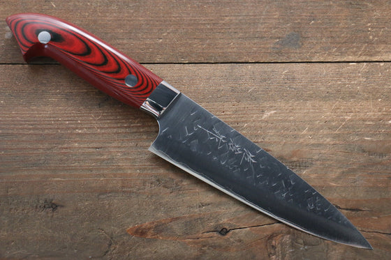 Takeshi Saji SRS13 Hammered Petty-Utility Japanese Knife 135mm Red Micarta Handle - Seisuke Knife
