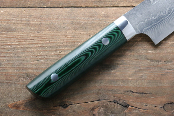 Takeshi Saji VG10 Diamond Finish Damascus Sujihiki Japanese Knife 270mm Green Micarta Handle - Seisuke Knife