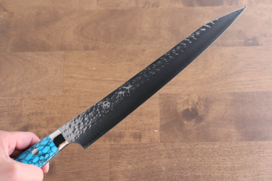 Yu Kurosaki Senko Ei SG2 Hammered Sujihiki 240mm Turquoise Handle - Seisuke Knife