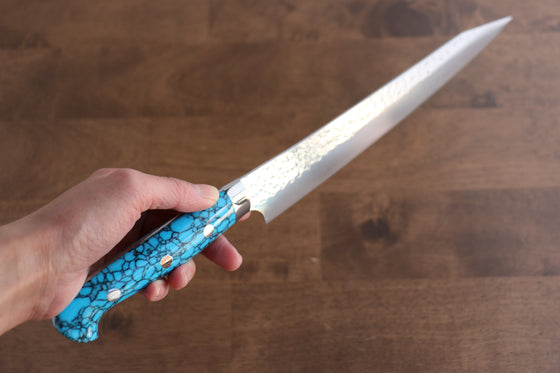 Yu Kurosaki Senko Ei SG2 Hammered Sujihiki 240mm Turquoise Handle - Seisuke Knife