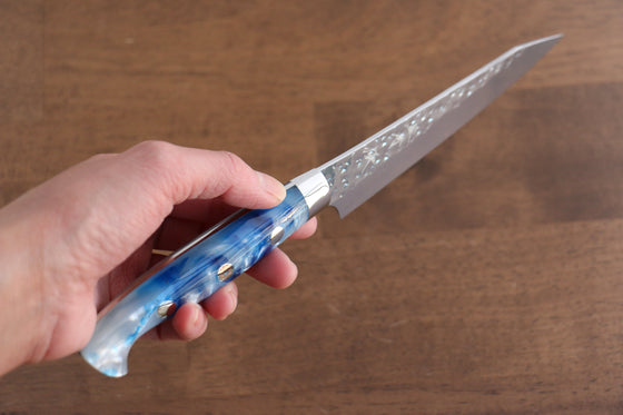Yu Kurosaki Senko Ei SG2 Hammered Petty-Utility 130mm Blue white Acrylic Handle - Seisuke Knife