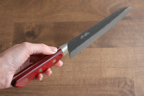 Seisuke Kuronashi Blue Super Nashiji Kurouchi Santoku 180mm Red Pakka wood Handle - Seisuke Knife