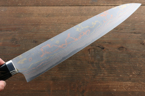 Takeshi Saji Blue Steel No.2 Colored Damascus Maki-e Art Gyuto  270mm Lacquered Handle - Seisuke Knife