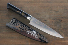  Takeshi Saji Maki-e Art Blue Steel No.2 Colored Damascus Maki-e Art Fujisan Petty-Utility 135mm Lacquered Handle - Seisuke Knife