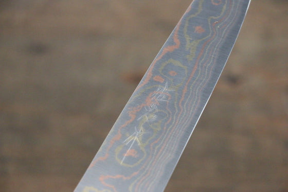 Takeshi Saji Maki-e Art Blue Steel No.2 Colored Damascus Maki-e Art Fujisan Petty-Utility 135mm Lacquered Handle - Seisuke Knife