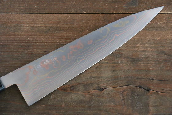 Takeshi Saji Blue Steel No.2 Colored Damascus Gyuto 210mm Silver Lacquered Handle - Seisuke Knife