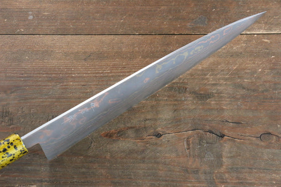 Takeshi Saji Blue Steel No.2 Colored Damascus Gyuto Japanese Knife 240mm Gold Lacquered Handle - Seisuke Knife