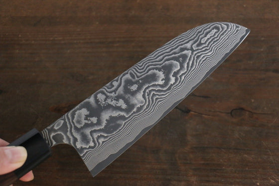 Takeshi Saji VG10 Black Damascus Santoku Japanese Knife 165mm Shitan Handle - Seisuke Knife