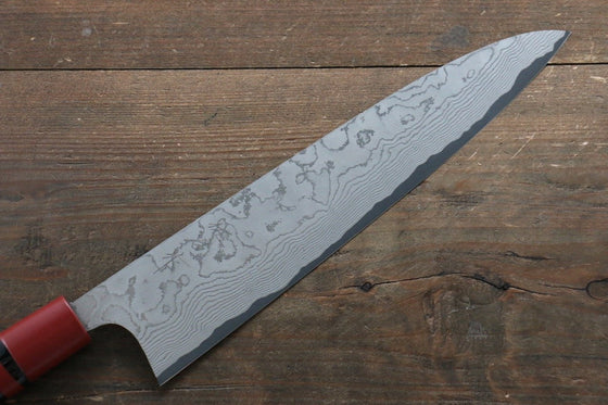 Takeshi Saji VG10 Damascus Gyuto Japanese Knife 240mm Cashew paint (Red) Handle - Seisuke Knife