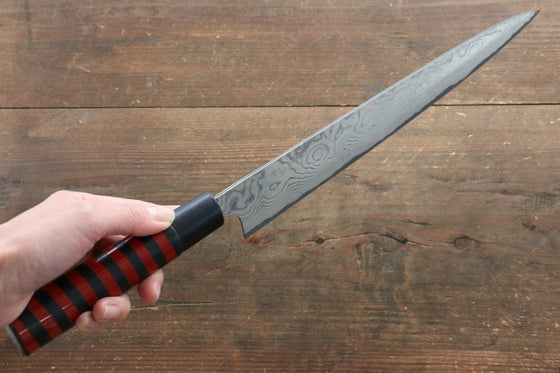 Takeshi Saji VG10 Damascus Sujihiki Japanese Knife 270mm Cashew paint (Black) Handle - Seisuke Knife