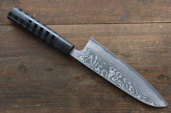 Takeshi Saji VG10 Black Damascus Santoku Japanese Knife 175mm Cashew paint (Black) Handle - Seisuke Knife