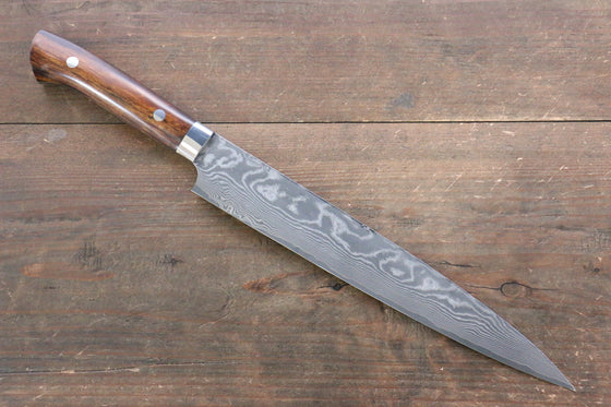 Takeshi Saji R2/SG2 Black Damascus Sujihiki Japanese Knife 240mm Ironwood Handle - Seisuke Knife