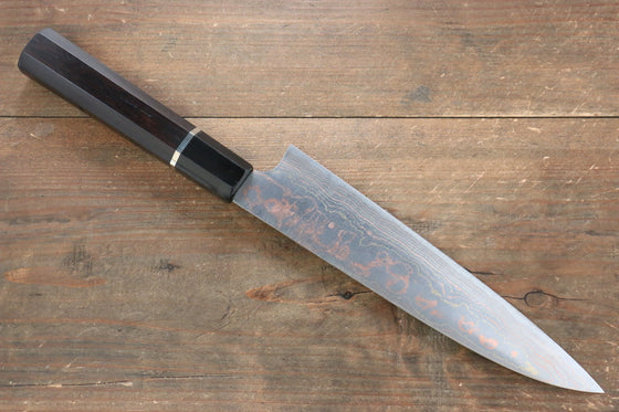 Takeshi Saji Blue Steel No.2 Colored Damascus Gyuto  210mm Ebony with Ring Handle - Seisuke Knife