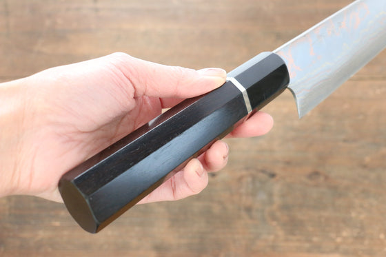 Takeshi Saji Blue Steel No.2 Colored Damascus Gyuto  210mm Ebony with Ring Handle - Seisuke Knife