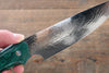 Takeshi Saji Coreless Mirrored Finish Small Santoku 130mm Green Turquoise (Nomura Style) Handle - Seisuke Knife
