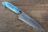 Takeshi Saji R2/SG2 Diamond Finish Damascus Petty-Utility 130mm Blue Turquoise (Nomura Style) Handle - Seisuke Knife