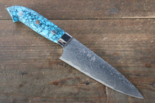  Takeshi Saji SG2 Diamond Finish Damascus Petty-Utility 130mm Blue Turquoise (Nomura Style) Handle - Seisuke Knife