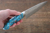 Takeshi Saji R2/SG2 Diamond Finish Damascus Petty-Utility 130mm Blue Turquoise (Nomura Style) Handle - Seisuke Knife