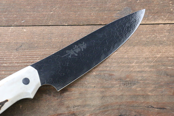 Takeshi Saji Coreless Mirrored Finish Small Santoku Japanese Knife 130mm Cow Bone Handle - Seisuke Knife