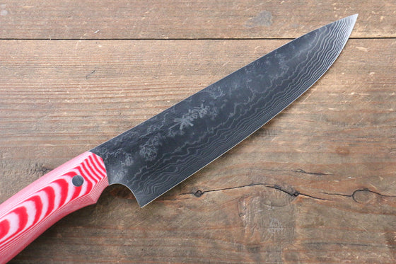 Takeshi Saji Coreless Mirrored Finish Gyuto Japanese Knife 180mm Red White Micarta (Nomura Style) Handle - Seisuke Knife