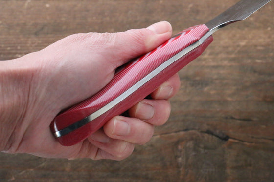 Takeshi Saji Coreless Mirrored Finish Gyuto Japanese Knife 180mm Red White Micarta (Nomura Style) Handle - Seisuke Knife