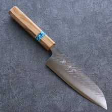 Yu Kurosaki Fujin SPG2 Hammered Santoku Japanese Knife 165mm Olive tree(ferrule: Turquoise) Handle - Seisuke Knife