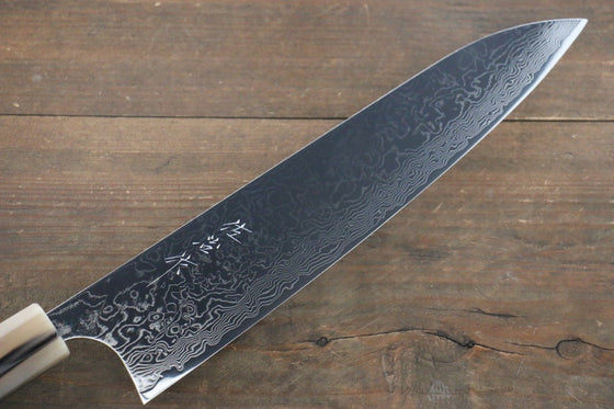 Takeshi Saji SG2 Mirrored Finish Damascus Gyuto 240mm Ebony with Double Ring Handle - Seisuke Knife