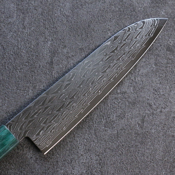 Seisuke AUS10 Mirror Crossed Santoku 180mm Shitan (ferrule: Green Pakka wood) Handle - Seisuke Knife