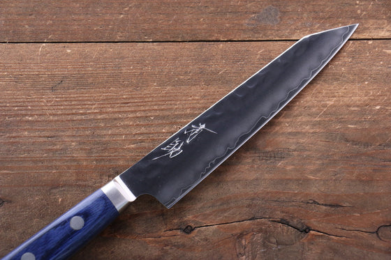 Seisuke Aotsuchi AUS10 Hammered Kiritsuke Petty-Utility Japanese Knife 140mm Blue Pakka wood Handle with Sheath - Seisuke Knife