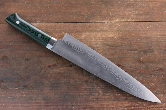 Takeshi Saji VG10 Diamond Finish Damascus Gyuto 240mm Green Micarta Handle - Seisuke Knife