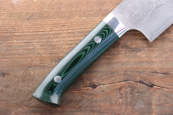 Takeshi Saji VG10 Diamond Finish Damascus Nakiri Japanese Knife 165mm Green Micarta Handle - Seisuke Knife