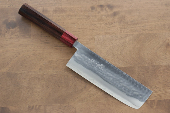 Kunihira VG1 Hammered Nakiri 165mm with Shitan Handle and Red Pakkawood Ferrule - Seisuke Knife