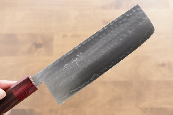 Kunihira VG1 Hammered Nakiri 165mm with Shitan Handle and Red Pakkawood Ferrule - Seisuke Knife
