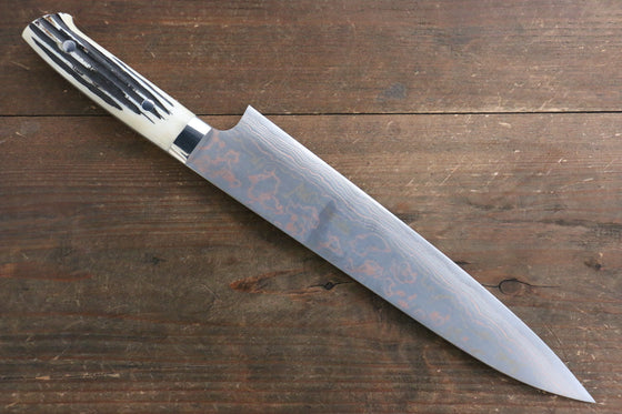 Takeshi Saji Blue Steel No.2 Colored Damascus Gyuto 240mm White Cow Bone Handle - Seisuke Knife