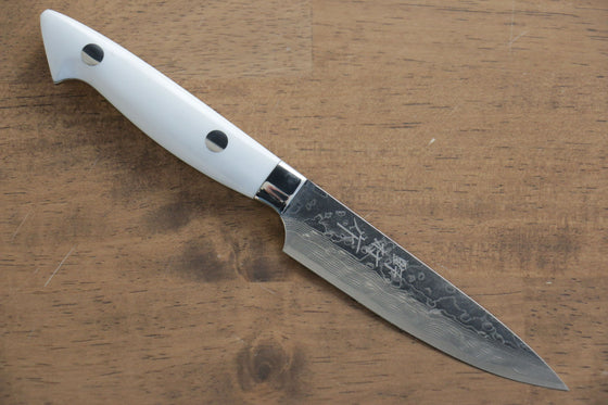 Kazuo Nomura VG10 Damascus Petty-Utility 100mm with White Stone Handle - Seisuke Knife