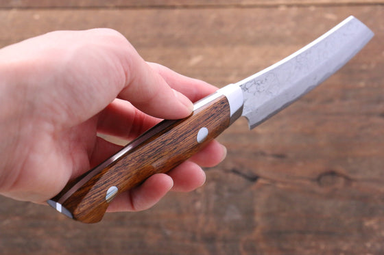Kazuo Nomura VG10 Damascus Kiritsuke Japanese Knife 90mm with Ironwood Handle - Seisuke Knife