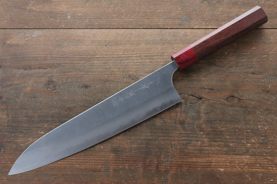 Yoshimi Kato Blue Super Nashiji Gyuto 240mm with Red Honduras Handle - Seisuke Knife