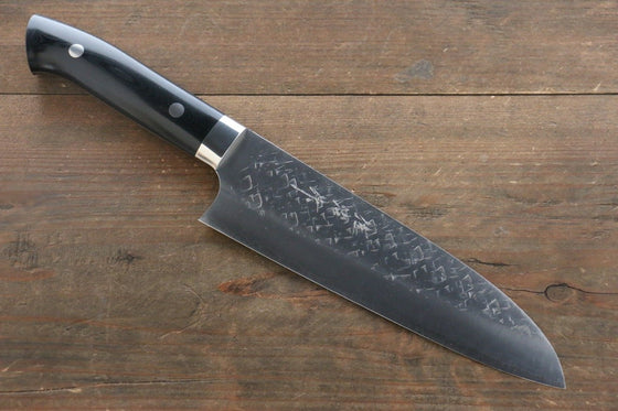 Takeshi Saji SRS13 Hammered Santoku Japanese Knife 180mm Black Micarta Handle - Seisuke Knife